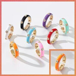 Thin Enamel and Copper Adjustable Stackable Ring #1210